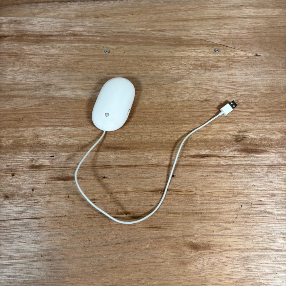 Apple Mighty Mouse Wired USB Optical Mouse White A1152 EMC 2058 Scroll Ball